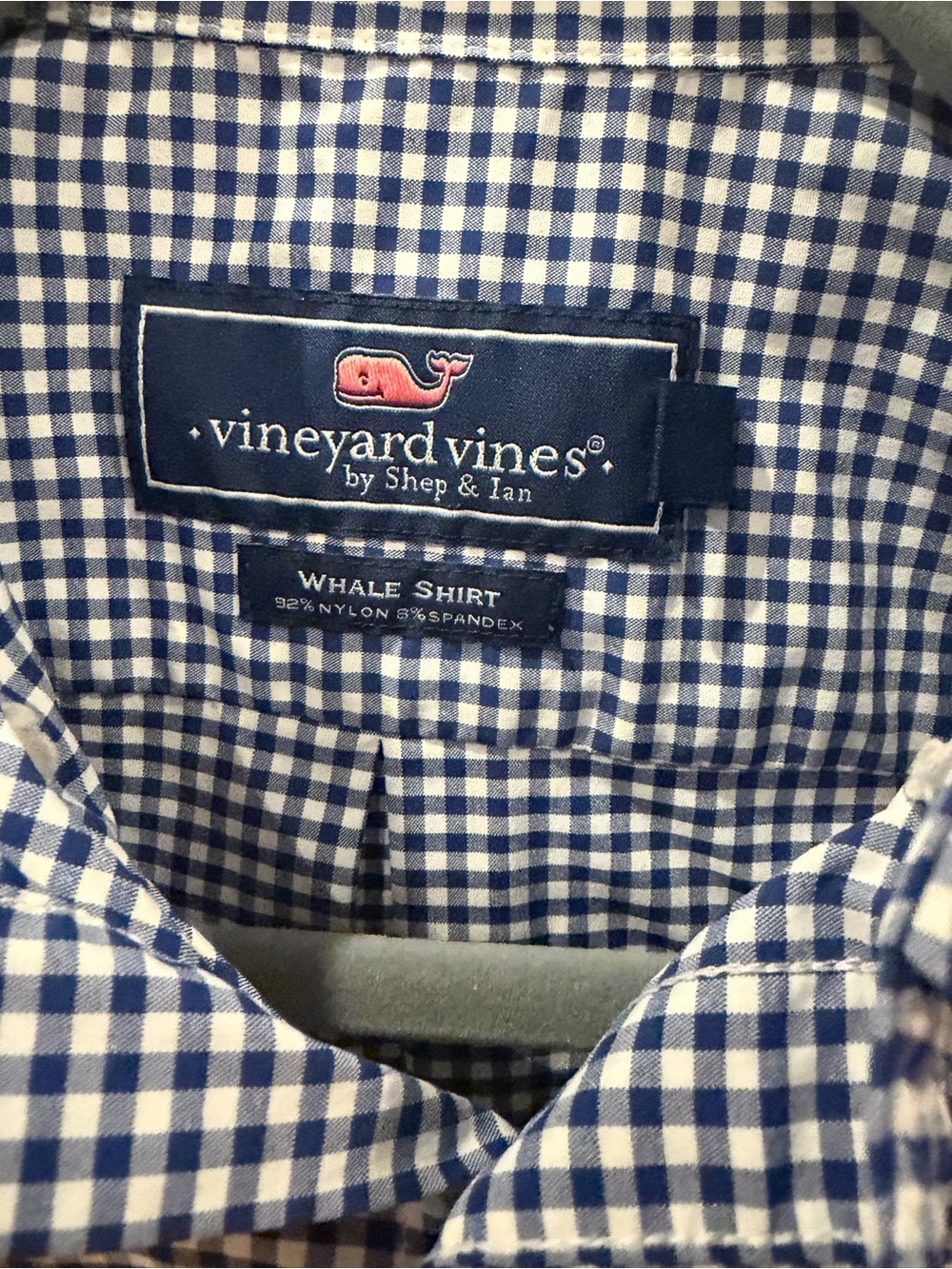 Vineyard Vines Boys Blue Gingham Whale Shirt size small (8-10)